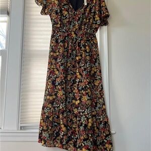 Madewell Black Floral Midi Dress